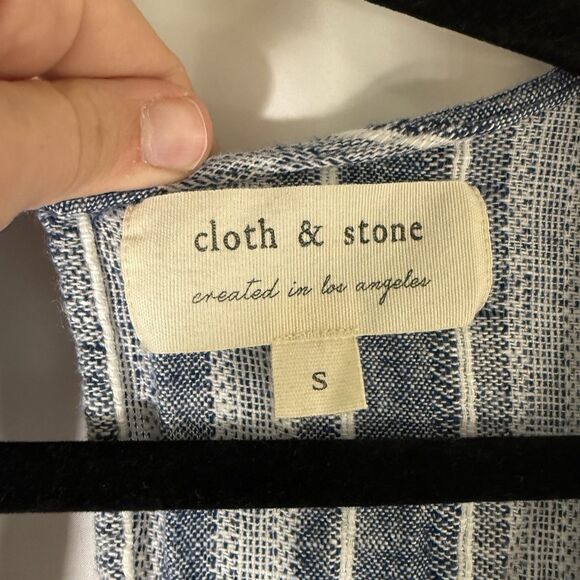 Cloth and Stone Linen Blend Romper Women's Small Blue Striped Open Back Tie - Picture 8 of 13